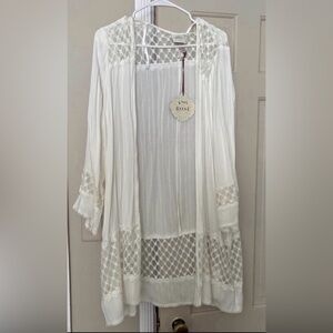 Knox Rose Ivory Sheer Lace-Trim Robe